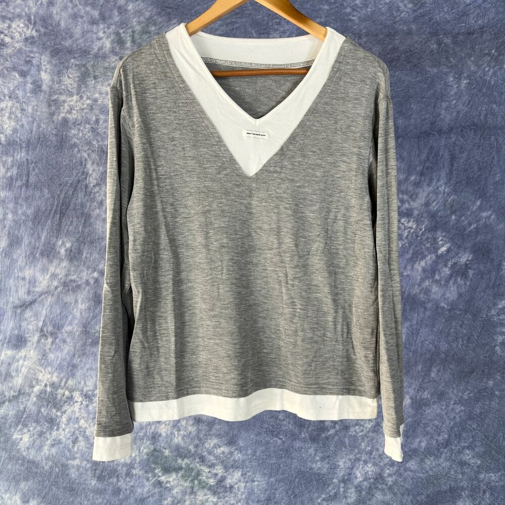 Eight Month Gray & White Layered Long Sleeve Top Sz M